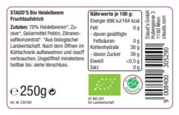 STAUD's Bio Heidelbeer Fruchtaufstrich 250g