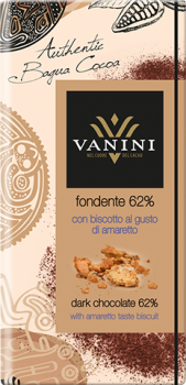 VANINI Extrafeine Zartbitterschokolade 62% mit Amaretti 100g